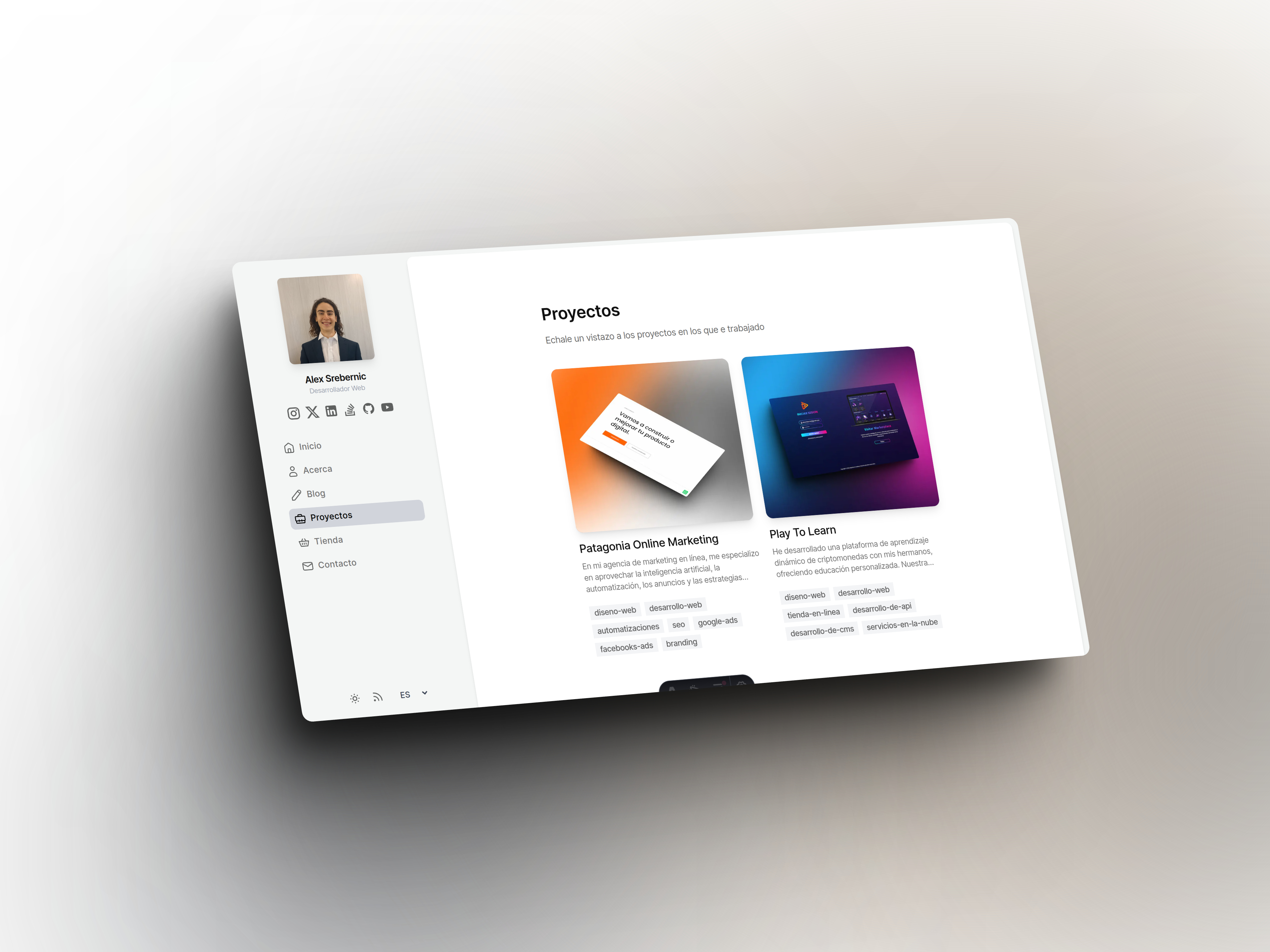 Descubre nuestra versátil plantilla de portafolio, desarrollada con Astro, que combina funcionalidad, elegancia y versatilidad. Este diseño minimalista ofrece la posibilidad de presentar tu trabajo de manera efectiva, con la ventaja de ser completamente responsive, adaptándose a cualquier dispositivo. Además, cuenta con la capacidad de cambiar entre un tema oscuro y un tema claro según tus preferencias. No solo eso, también incorpora la opción de múltiples idiomas, permitiéndote alcanzar una audiencia global sin barreras lingüísticas. Desde desarrolladores hasta profesionales de diversas áreas, esta plantilla proporciona todas las herramientas necesarias para destacar tus habilidades y logros de manera impactante y fácil de navegar.